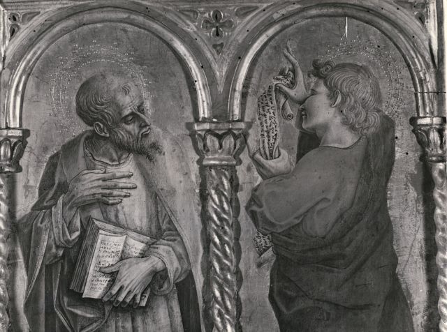 Fiorentini — Carlo Crivelli. Polittico, 1473: Due Santi (predella). Ascoli Piceno, Duomo — particolare